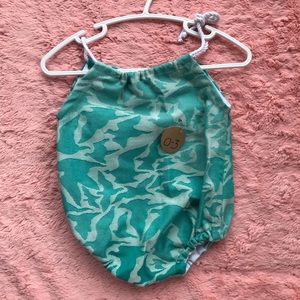 Teal Handmade Woven Wrap Scrap Bubble Romper - Size 0-3 Months *NEW*